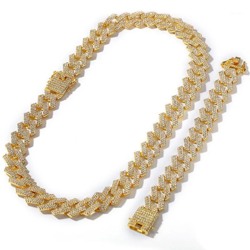 Chains Hip Hop 3 Rows Rhinestones Paved Bling Iced Out 20mm Square Cuban Link Chain Necklaces For Men Rapper Jewelry Drop