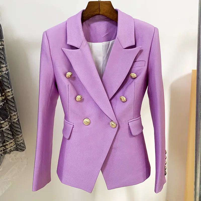 Classic Style Top Quality Original Design Women's Lilac Blazer Double-Breasted Blazers Slim Jacket Metal Buckles PIQUE Cotton Coat