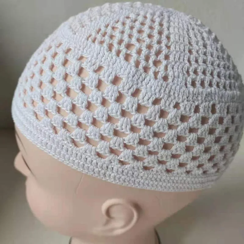 Odzież Etniczna Muzułmańska Kapelusz Kapelusz Krajowy Knit Mesh Crochet Manual White Gorro Beanie Turecki Islamski Kufi Taqiya Takse Peci Czaszki Modlitewne Elas