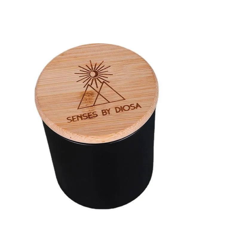 Ny tom glas kopp burk med bambu lock för ljus vaxkräm frostat klar matt svart 150g anpassade etikett klistermärke ljuskärl