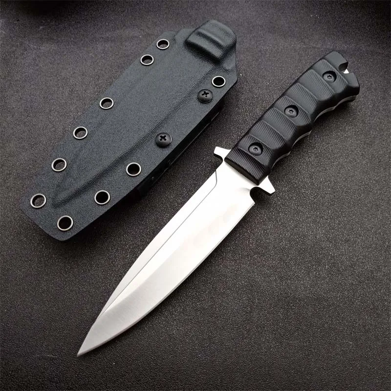 Promotion Outdoor Survival Straight Tactical Knife DC53 Satin/Black Titanium Coated Drop Point Blade Full Tang GRN Handle Knives With Kydex