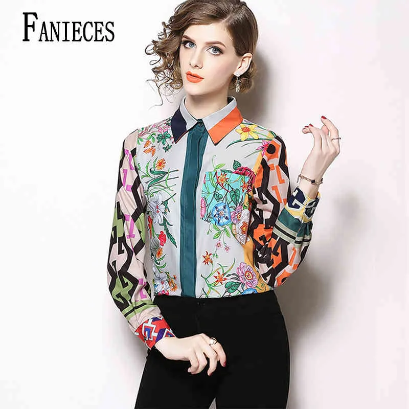 Retro Floral Print Shirt Vintage Vrouwen Lange Mouw Blouse Multicolor Revers Collar Single-Breasted Tops Blusas Camisas Muje 210520