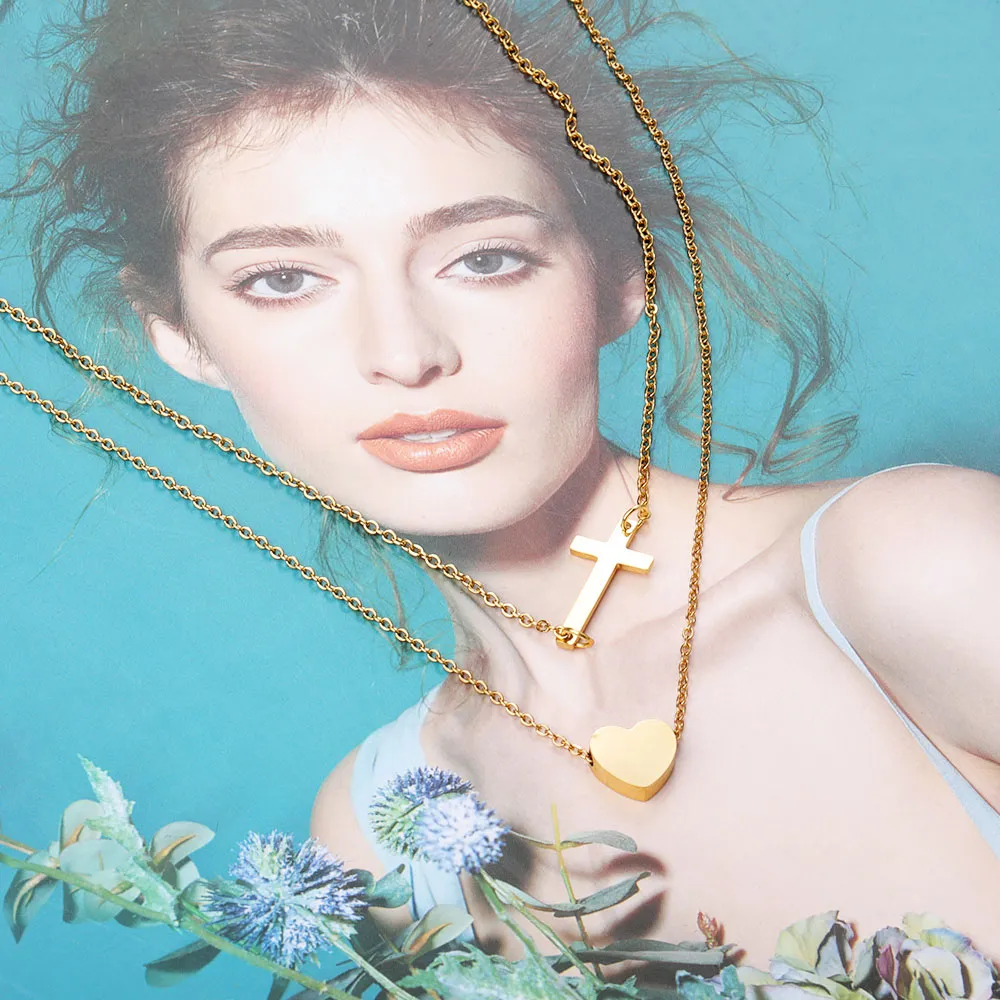 Модный слоистый крошечный кросс сердца ожерелье из золота цепные ожерелья для женщин девушка серебряный колье вечеринка свадебные украшения