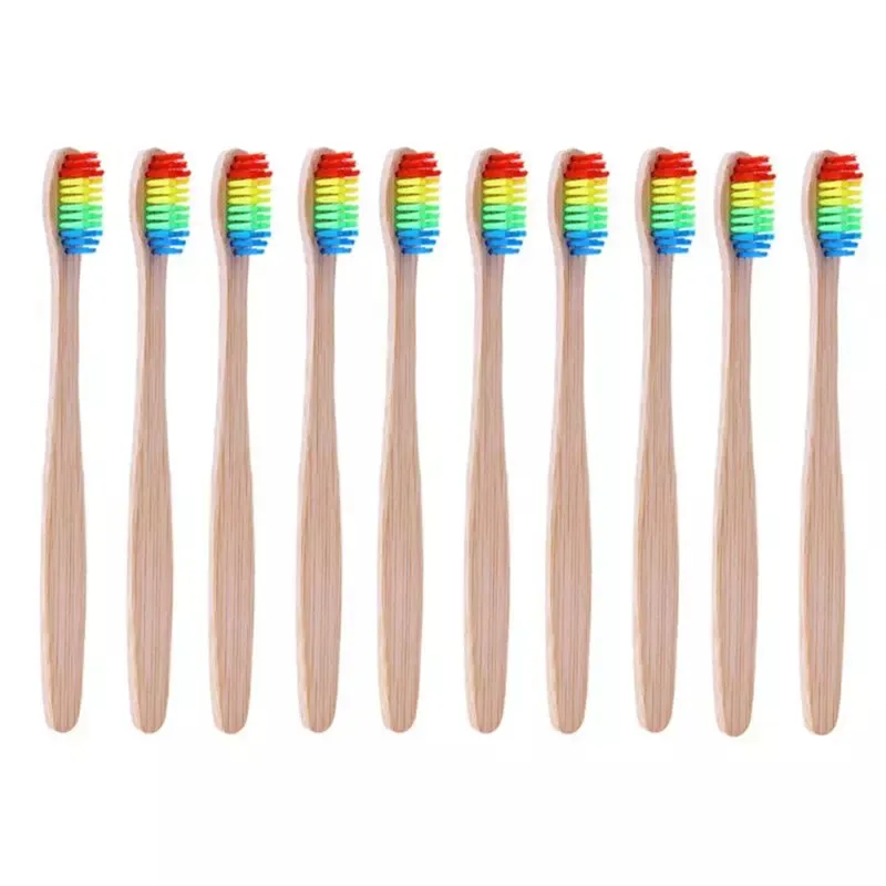 1 Piece Novelty Wooden Colorful Head Bamboo Toothbrush Soft Bristle Bamboos Fibre Woodens Handle Oral Care WLL419