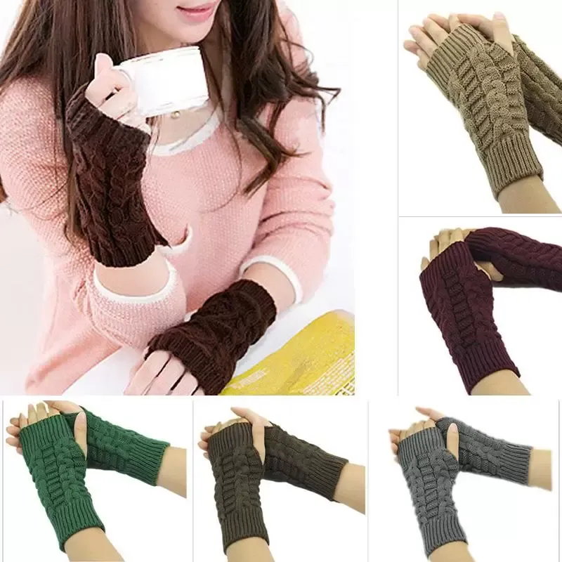 Cinq doigts gants hiver femmes main bras crochet câble tricot mitaines tricoté chaud poignet sans doigts pour femme