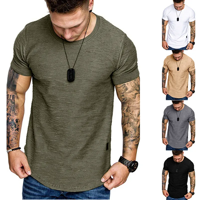 Gebogene Hem Hip Hop T-Shirt Männer Urban Kpop erweiterte T-Shirt-Langlinie Herren T-Shirts Schlanke Fit T-Shirts Militär Bodybuilding männliche Kleidung