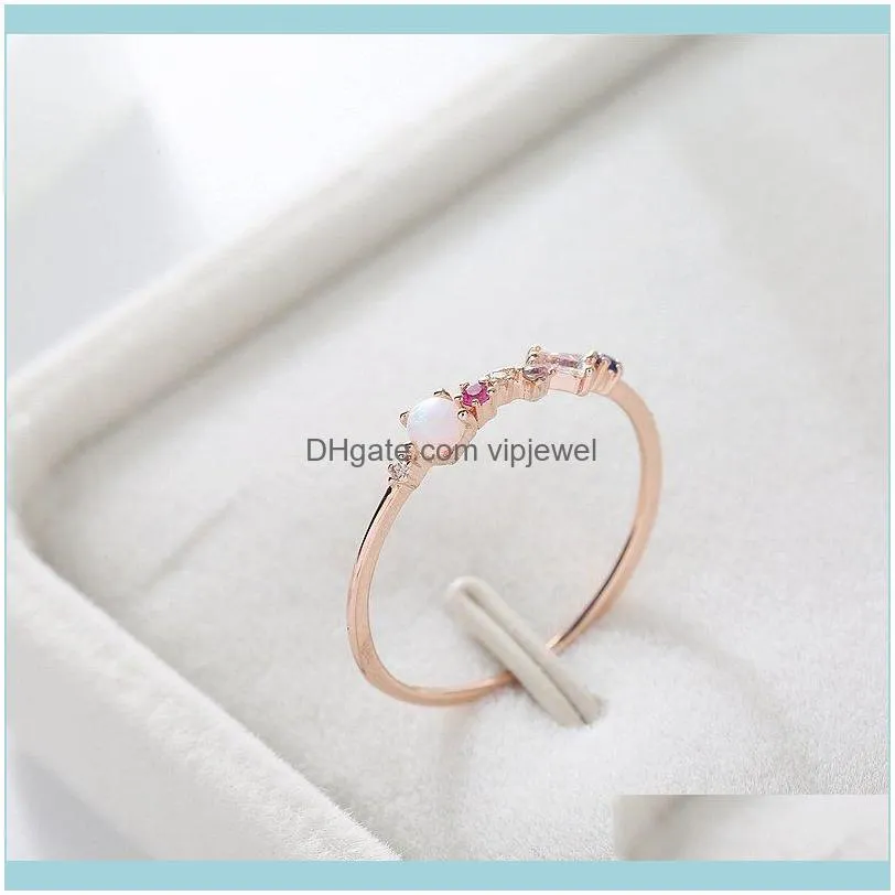 High Quality Opal Stone Colorful Cubic Zircon Ring for Women Rose Gold Color Unique Design