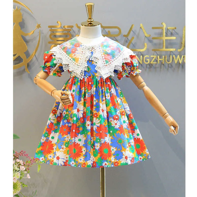 Vestido de verano 2020 para niñas, vestidos de fiesta de encaje con cuello vuelto de flores, vestido de princesa informal bonito sin espalda para ropa infantil Q0716