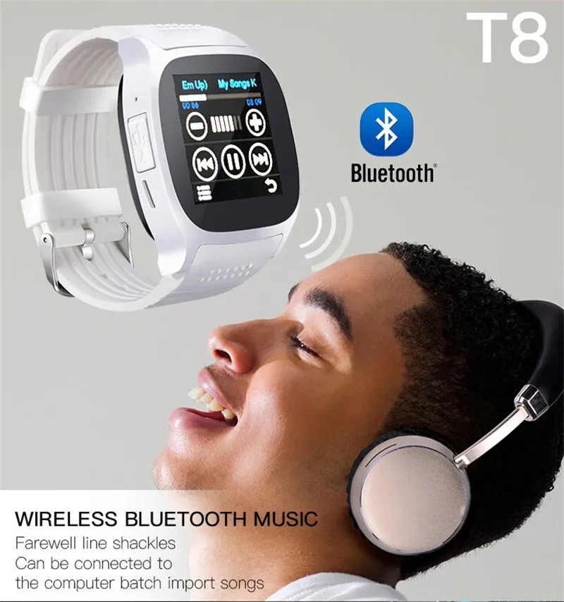 High Quality T8 Bluetooth Smart Watch with Camera Phone Mate SIM Card Pedometer Waterproof for Android and iOS