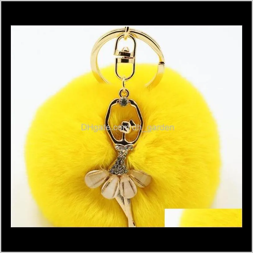 Real Rabbit Fur Ball Keychain Soft Fur Ball Diamond little angel Key Chains Ball Poms Plush Keychain Car Keyring Bag Earrings