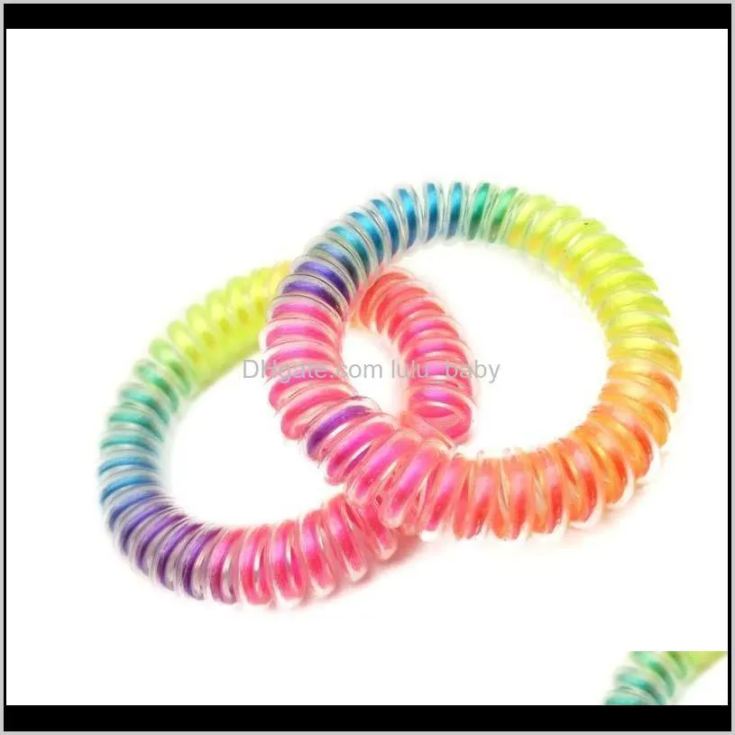 5.5cm shiny rainbow telephone hair cord ponies elastic soft flexible plastic spiral coil wrist bands girls hair accessories rubber