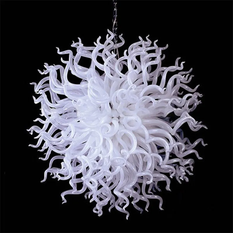 핸드 블로운 유리 크리스탈 샹들리에 LED 아트 펜던트 램프 흰색 직경 100cm 실내 조명 현대 거실 장식