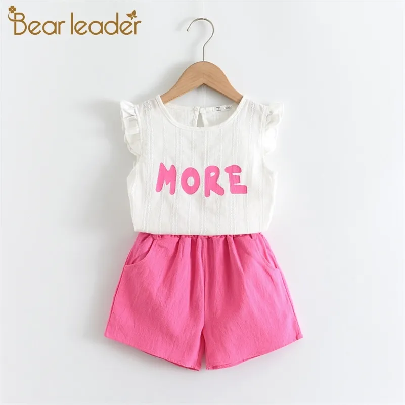 Bear Leader Girls Clothing Set Summer Girl Clothes Sleeveless Striped Top+Pants 2pcs Kids Suits Cute Flower Children Outfits 210708