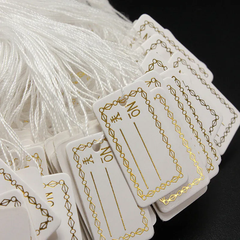 100 pçs / lote negócio sinais kraft papel etiqueta etiqueta Bagagem casamento nota + string diy diy preço em branco pendurar tag kraft presente prata ouro cores atacado