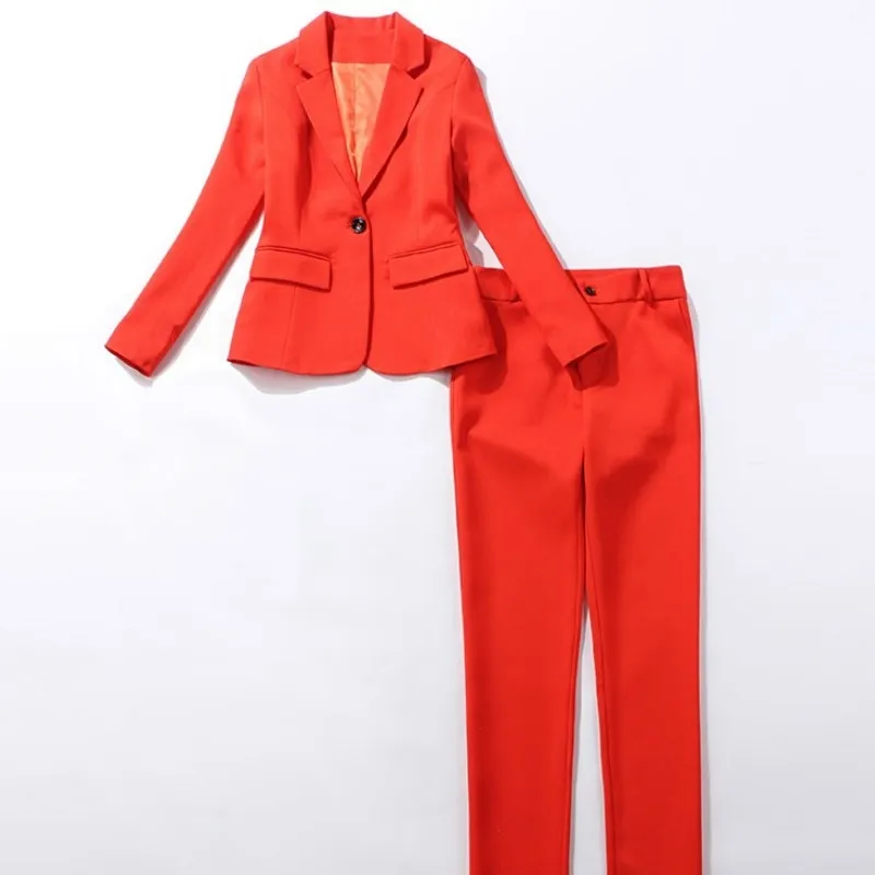 Модные женские профессиональные костюмы Высококачественные офисные комбинезоны Случайные женские куртки тонкие брюки двухсектура 210527