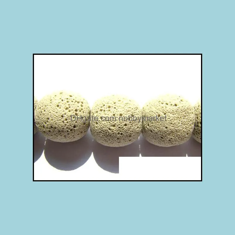 wholesale round ball cream white ivory volcanic lava gemstone bead 10-11mm--2strands 76pcs--free shi