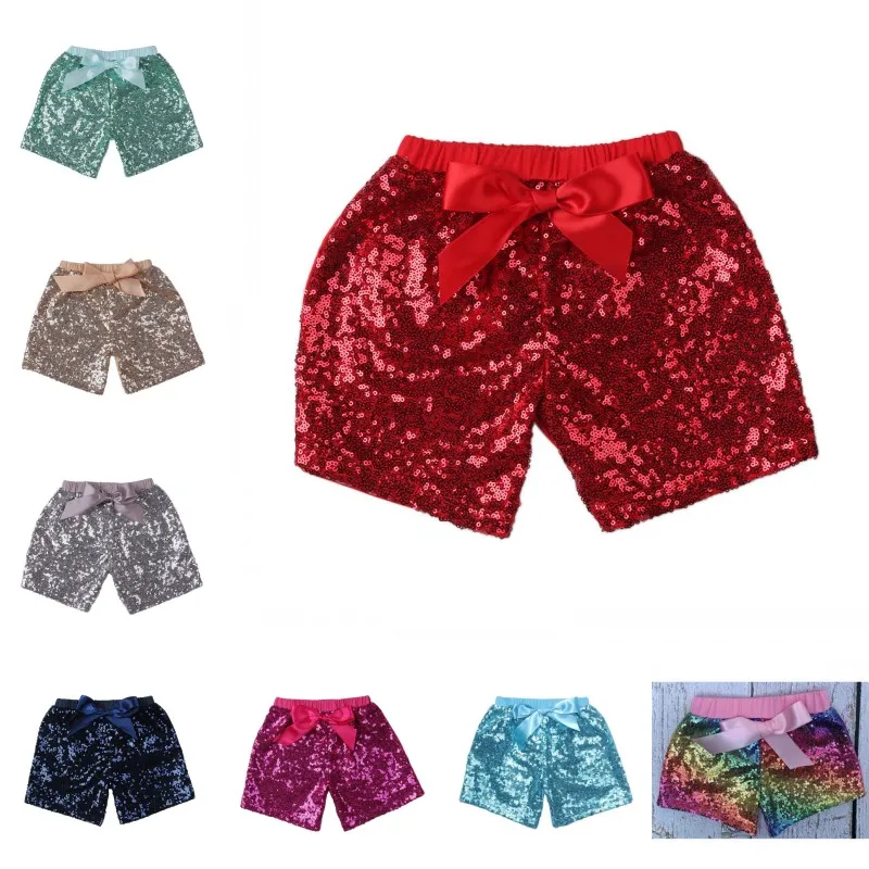 Baby lantejoulas shorts calças de verão meninas glitter bling lantejouling traje brilho bowknot fashion short moda boutique calças yl621 1880 y2