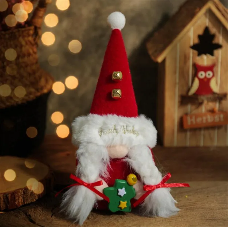 Christmas Gnome with Bells Handmade Plush Faceless Doll Swedish Figurines Ornaments Kid Gift Tier Tray Decor dd722