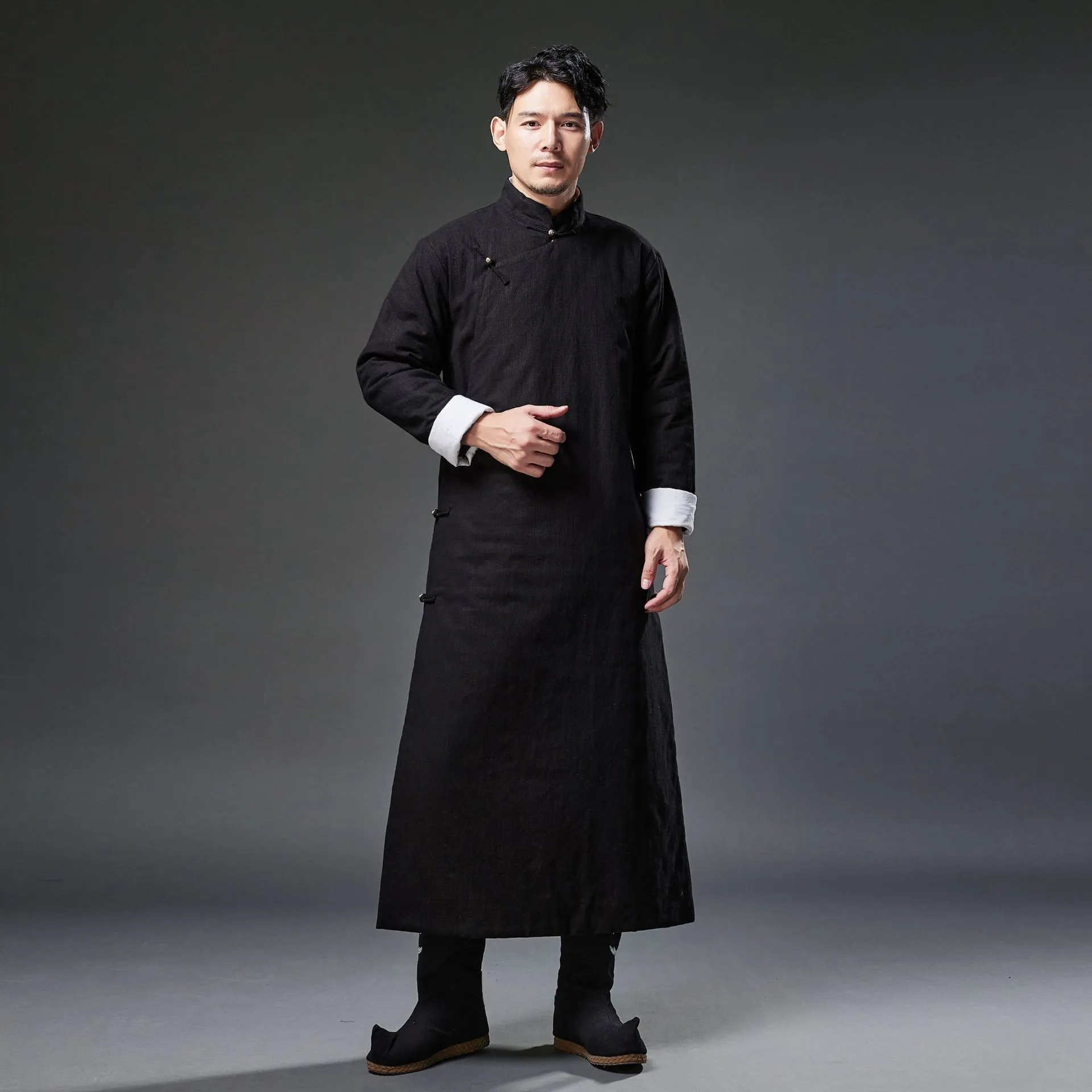 Mäns etniska kläder traditionell tang kostym kinesiska kostymer manlig cheongsam klänning vinter robe hanfu män bomull linne asiatisk kläder