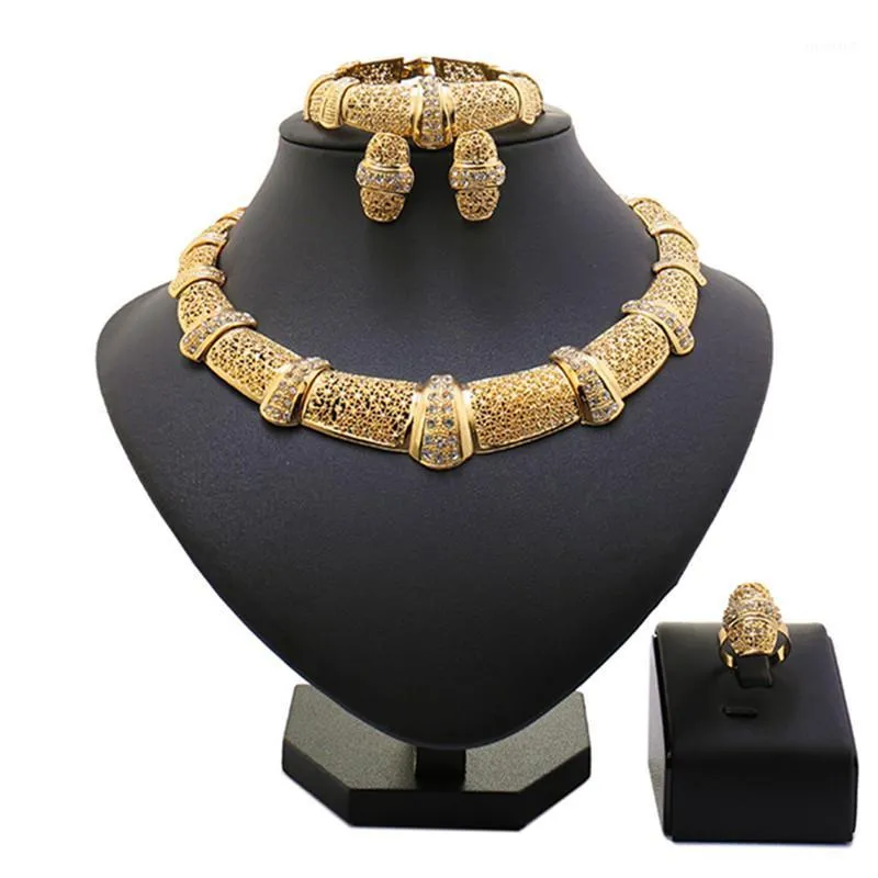 Ensemble de bijoux de Costume pour femmes africaines, boucles d'oreilles et collier, à la mode, pour mariage nigérian, Noble, or, vente en gros, 2021