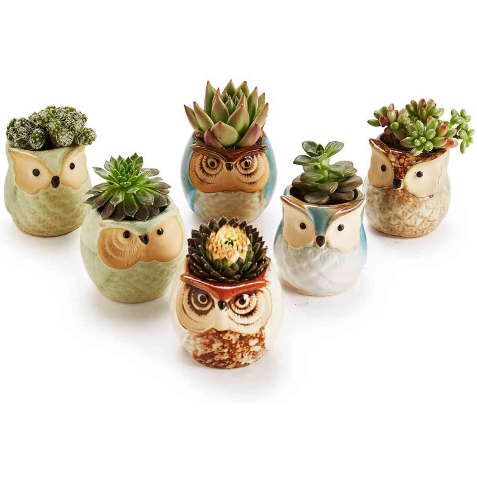 6 Pcs Lovely Ceramic Mini Pot Desk Planter for Succulent Plant Bonsai Flower Cactus , Owl Pot Gifts for Women Girls Boys Kids