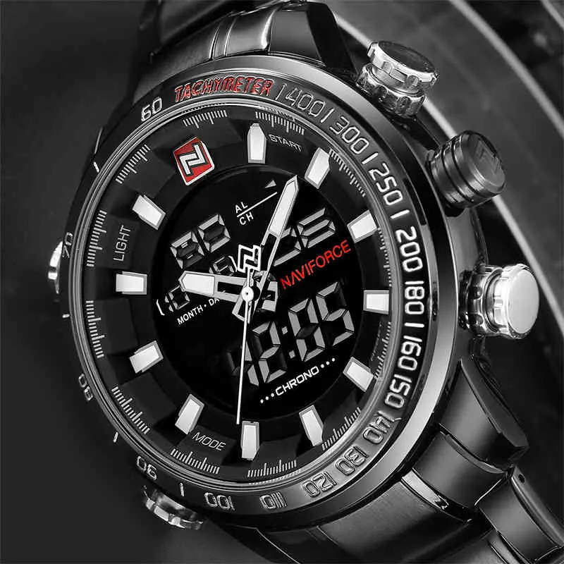 Top Marca de Luxo Homens Esportes Relógio de Pulso Militar Relógios Impermeáveis ​​Homens Homens Full Steel LED relógio digital relógio masculino 210517