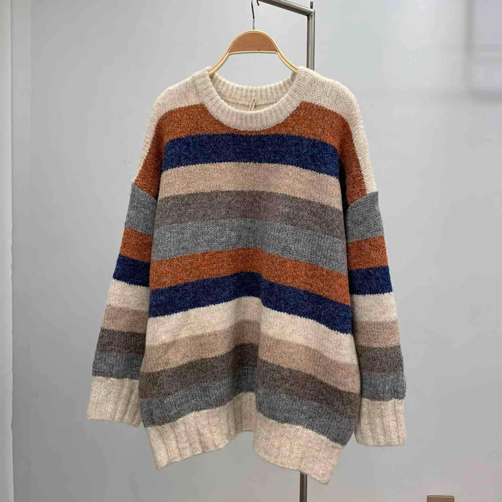 Fashion Womens Sweaters Long Striped Pull Jumpers Rainbow Sweater
