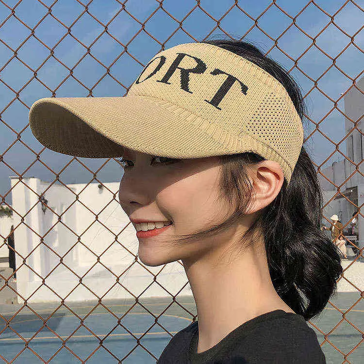 Yaz Şapka Açık Beyzbol Şapkası Spor Boş Üst Şapka Mektup Nefes Uzunaltılmış Saçak Örme Güneş Şapka Kadın G220304