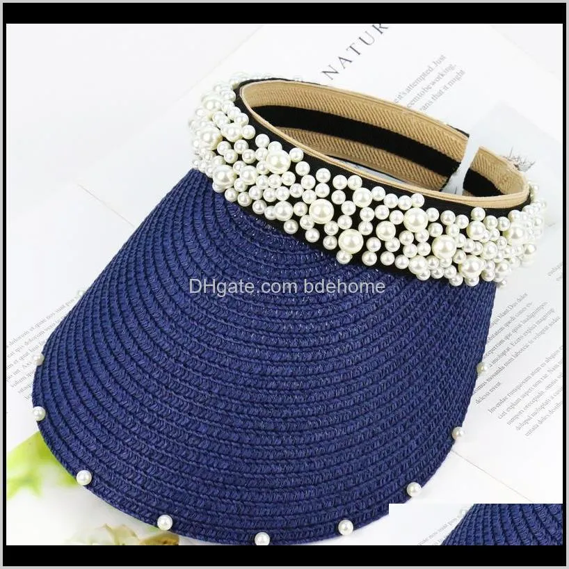 woven women summer straw hat small fragrant wind pearl fashion empty top hat multicolor beach sunshade sun hair band caps