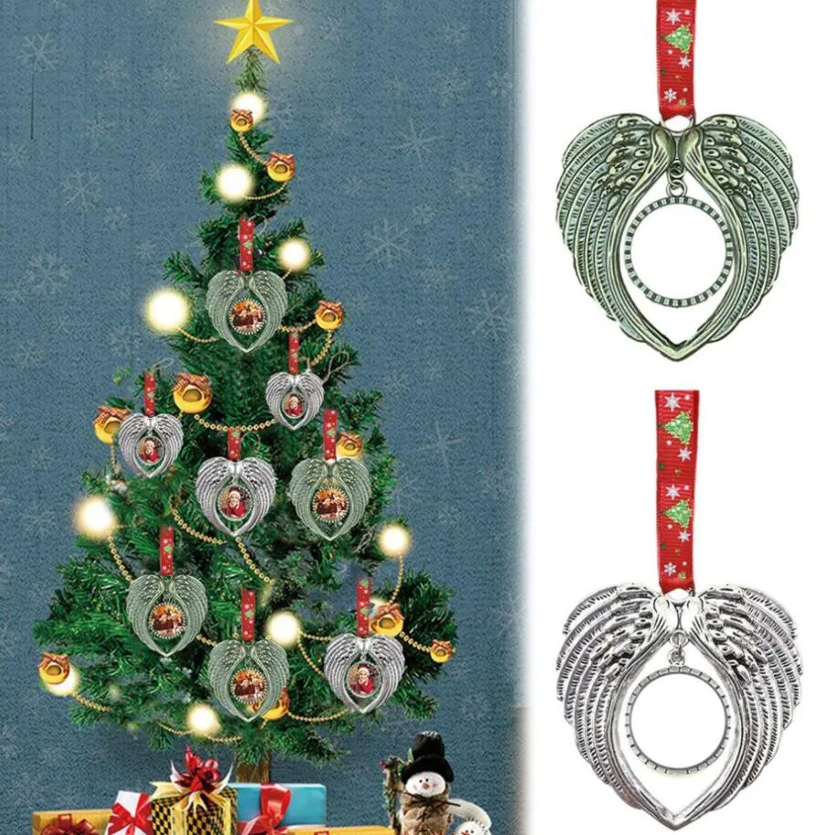 Ailes d'ange en forme de cœur bricolage Photo pendentif de noël cadre Photo pendentif arbre de noël décoration suspendue ornement meilleur cadeau