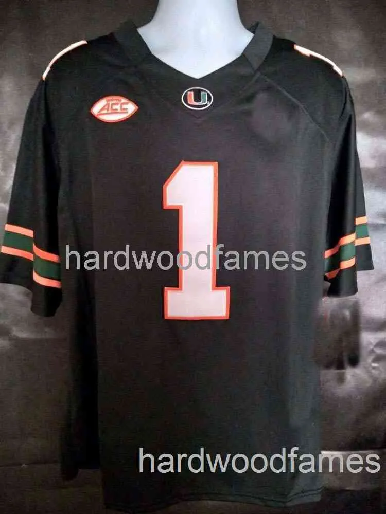 カスタムD'Eriq King＃1 Black Miami Hurricanes Football Jersey Men Lemsed Youth Stitch任意の名前番号XS-5XLを追加する