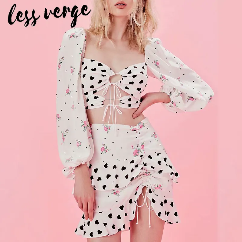 Lessverge Long Sleeve Sexy Holiday Female Two-piece Sets X0428