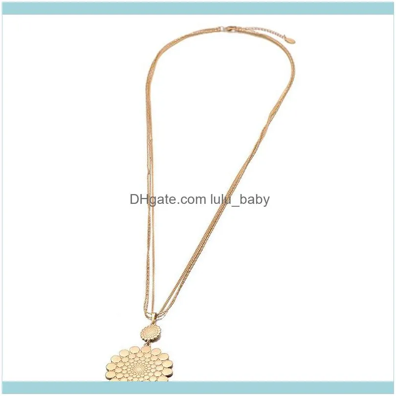 Pendant Necklaces Sun Flower Pendants Necklace Gold Color Multilayer Ajustable Trendy Jewelry For Women Bijoux Collier