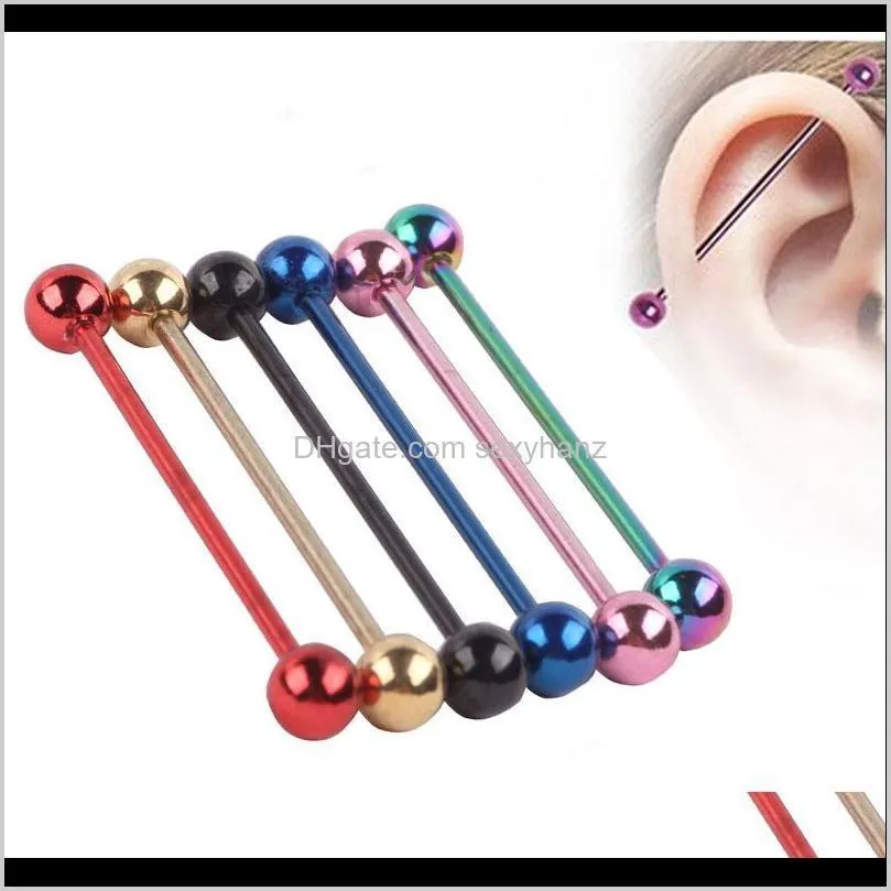 5 candy Colors 38mm Long Bar industrial barbell piercing spiral earring ear Piercing Bar steel Ear Plug Stretcher