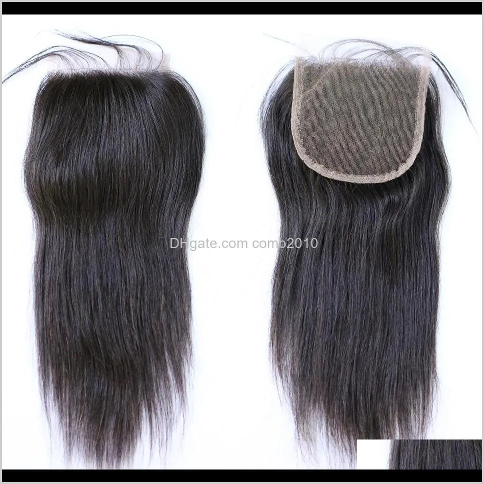 Brasilianska Virgin Hair Straight 4 * 4 Lace Top Closure Middle Part Naturlig färg kan färgas spetslås Agxcu Iydpd