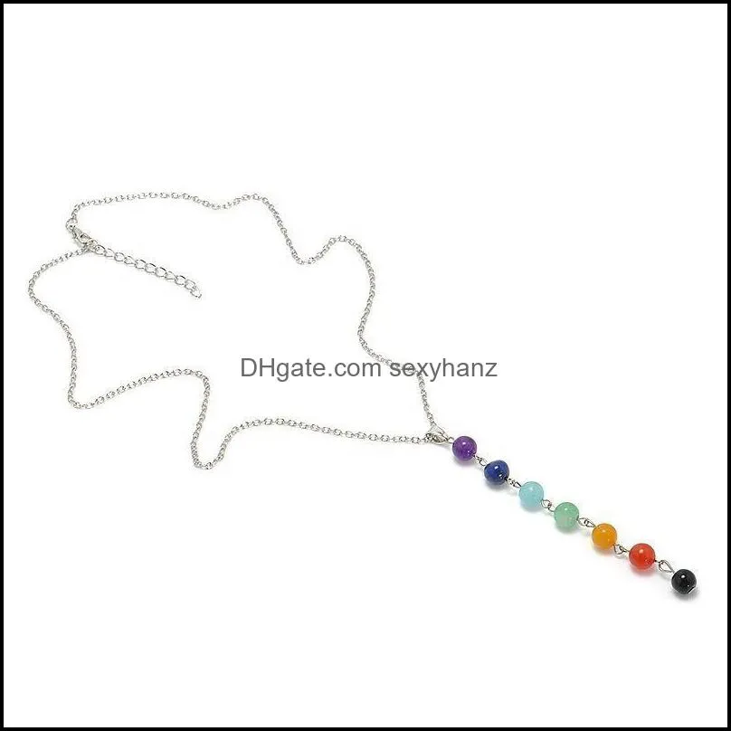 Women Fashion Jewelry Accessories Making Colorful 7 Chakra Natural Stone Bead Necklace