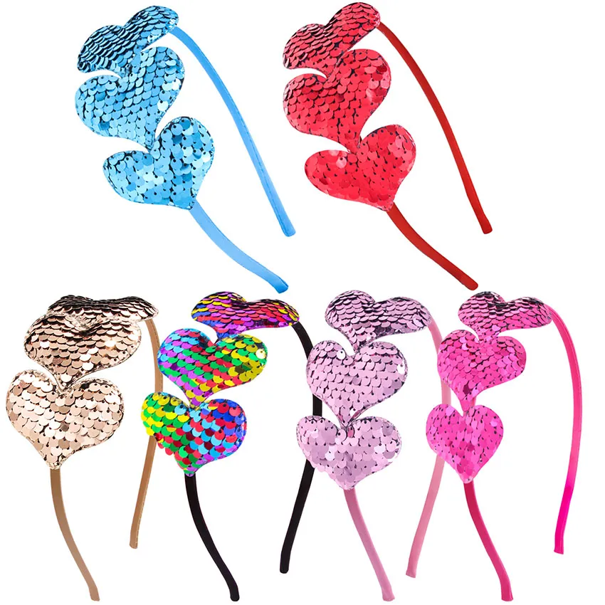Party Valentine`s Day Jewelry Gift Cute Heart Thin Headband Women Girls Temperament Sequins Love Decor Hair Accessories Hair Styling Headbands HH21-889
