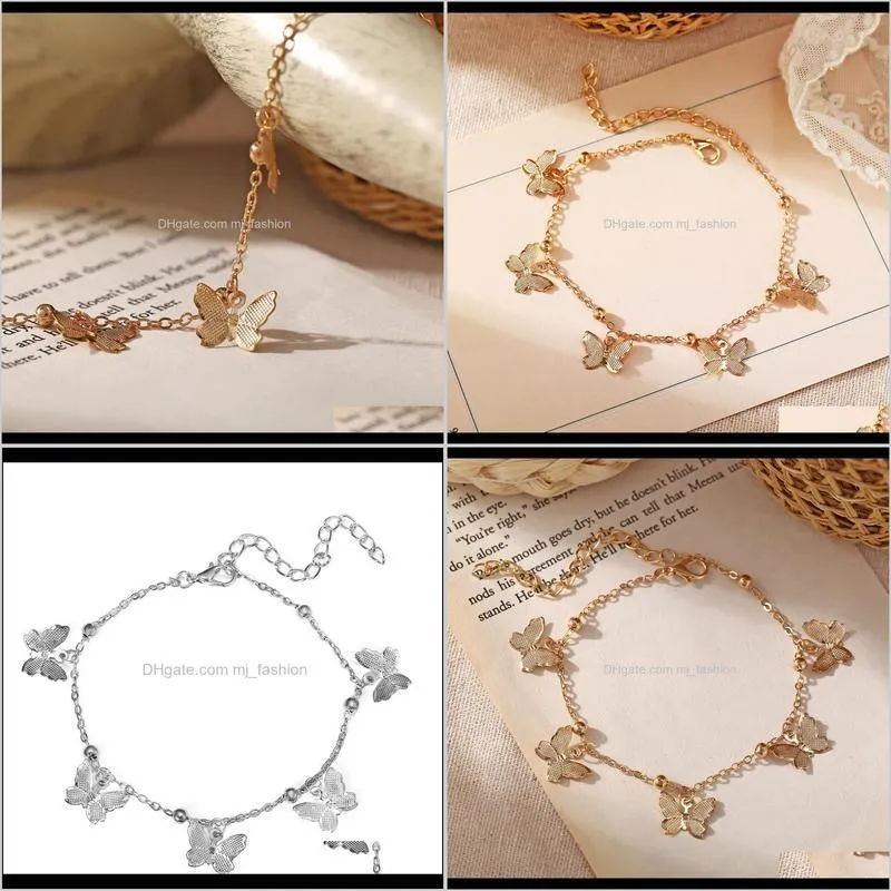 hot foot jewelry temperament hollow butterfly double diamond tassel foot chain rose gold anklet gold