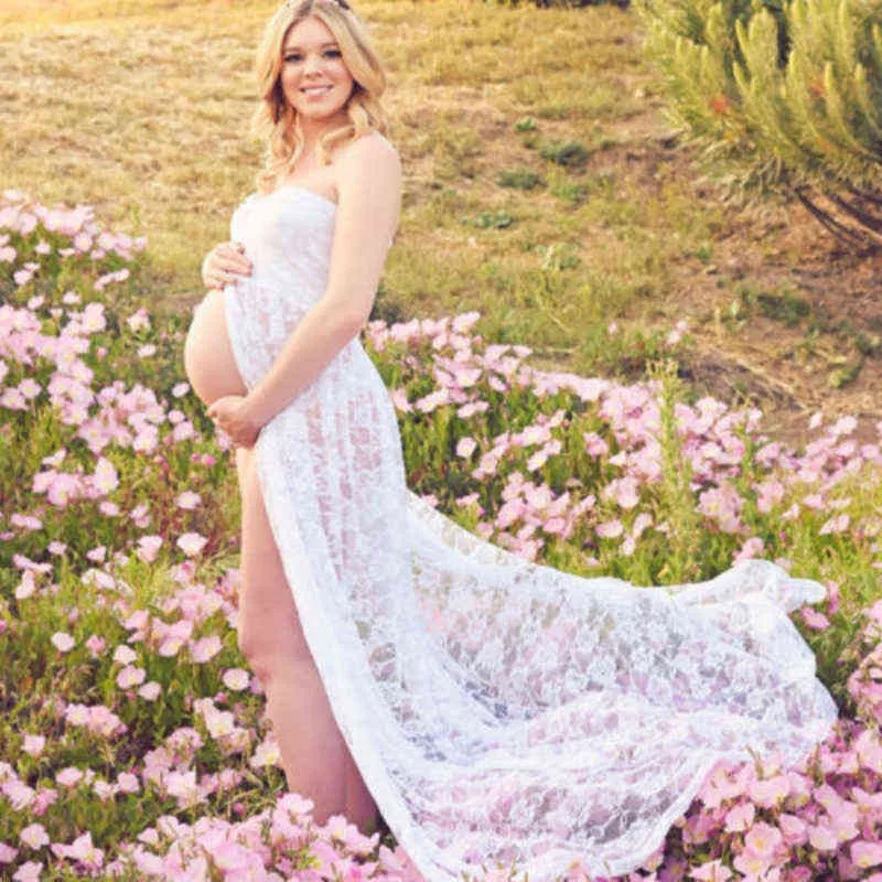 Sexy see-through lace dress maternity dress maternity photography clothing baby mother photo European and American V-neck dress G220309