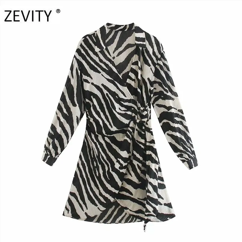 ZEVITY women vintage animal texture print sashes mini dress female batwing sleeve kimono vestido chic casual slim dresses DS4266 211221