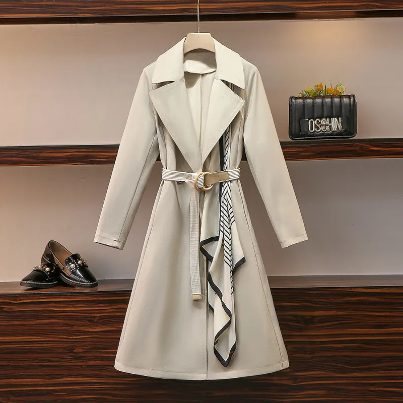 Autunno elegante donna colletto rovesciato maniche lunghe moda trench capispalla con cintura cappotto donna donna A4213 210428