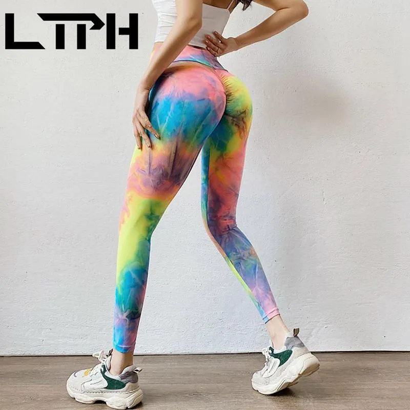 Leggings con stampa tie-dye a vita alta sport donna fitness plus size Corsa Palestra Bodybuilding Elasticità pantaloni Primavera 210427