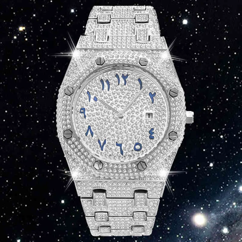 Full diamant för Japan Quartz s Es Bling CZ Iced Out Watch Hip Hop Luxury Reloj Hombre Mäns Smycken Gift