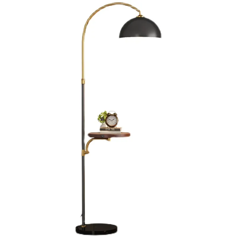 Nouveau lampadaire simple moderne avec table à thé or noir luxe multifonction sans fil charge métal debout lumière décoration d'éclairage à la maison