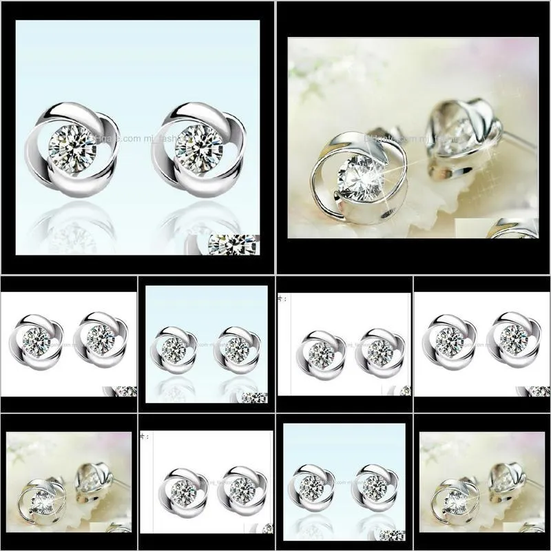 high grade white gold plating austrian crystal stud earrings 925 sterling silver earrings for wedding party shipping 0007