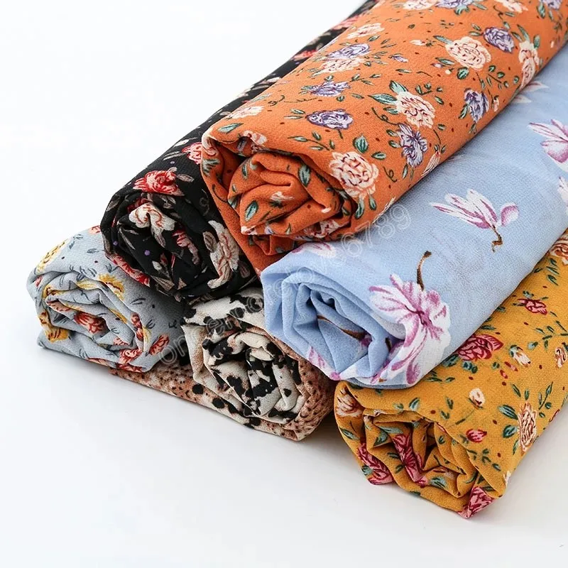 Vrouwen gedrukte bloemen chiffon hijab bloem vierkante sjaal hoofd wraps islam sjaals zonnebrandcrème hoofdband moslim foulard