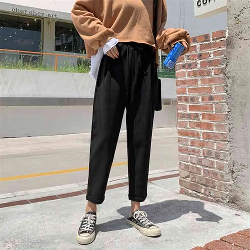 Autumn Winter Fashion Women Elastic Waist Woolen Harem Pants all-matched Casual Loose Plus Size S256 210512