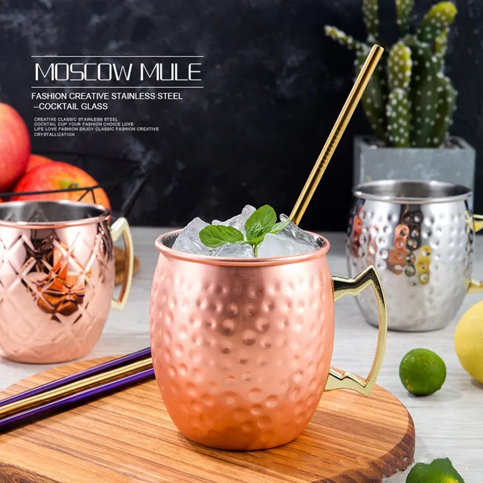 Tazze Boccale Moscow Mule in acciaio inossidabile placcato rame martellato Tamburo Tipo di birra Tazza da caffè Bicchiere da acqua Bicchiere ZWL135