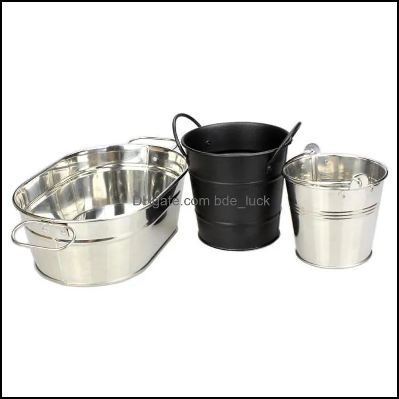 Ice Buckets And Coolers Stainless Steel Mini Snack Barrel Icing Bucket French Fries Tin Pails