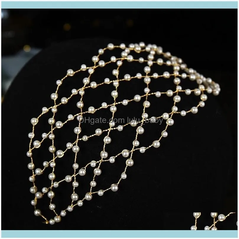 Pearls Beads Headpieces Headwear Gold Headbands Hairbands Bride Women Girl Headdress Wedding Accessories Bridal Hair Jewelry